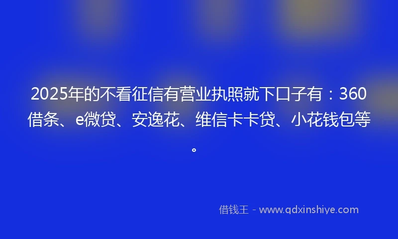 2025年的不看征信有营业执照就下口子有：360借条、e微贷、安逸花、维信卡卡贷、小花钱包等。