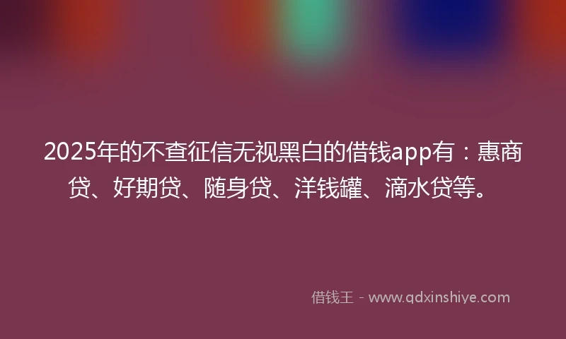 2025年的不查征信无视黑白的借钱app有：惠商贷、好期贷、随身贷、洋钱罐、滴水贷等。
