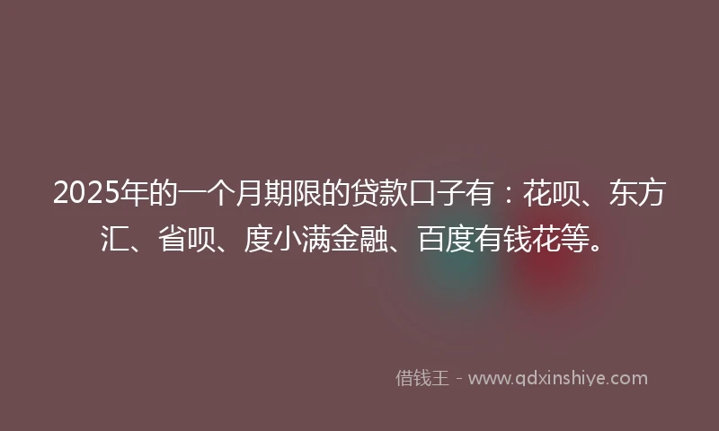 2025年的一个月期限的贷款口子有：花呗、东方汇、省呗、度小满金融、百度有钱花等。