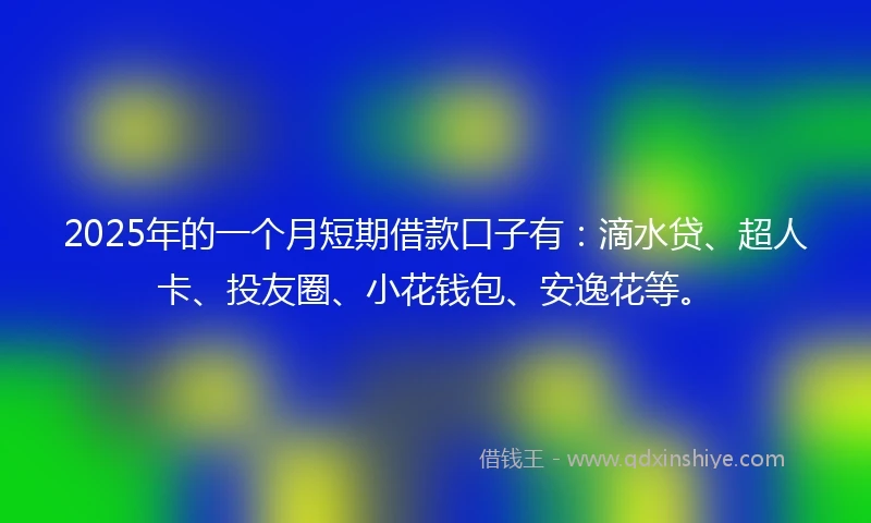 2025年的一个月短期借款口子有：滴水贷、超人卡、投友圈、小花钱包、安逸花等。