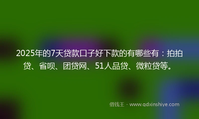 2025年的7天贷款口子好下款的有哪些有：拍拍贷、省呗、团贷网、51人品贷、微粒贷等。