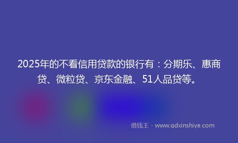 2025年的不看信用贷款的银行有：分期乐、惠商贷、微粒贷、京东金融、51人品贷等。