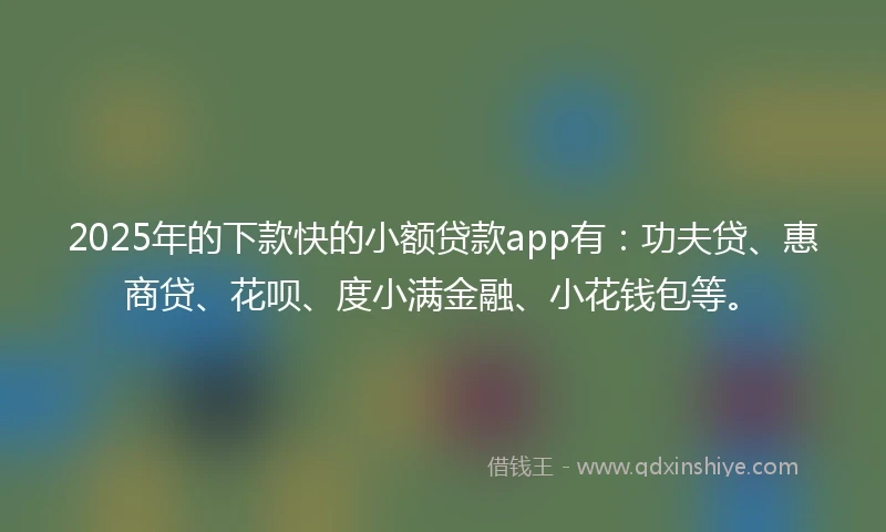 2025年的下款快的小额贷款app有：功夫贷、惠商贷、花呗、度小满金融、小花钱包等。
