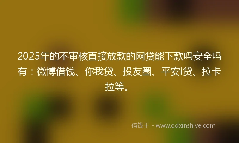 2025年的不审核直接放款的网贷能下款吗安全吗有：微博借钱、你我贷、投友圈、平安i贷、拉卡拉等。