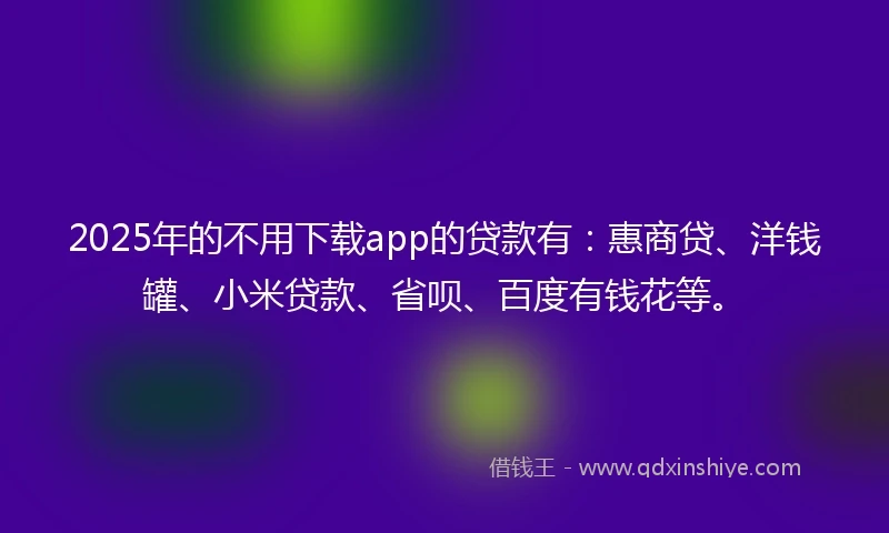 2025年的不用下载app的贷款有：惠商贷、洋钱罐、小米贷款、省呗、百度有钱花等。