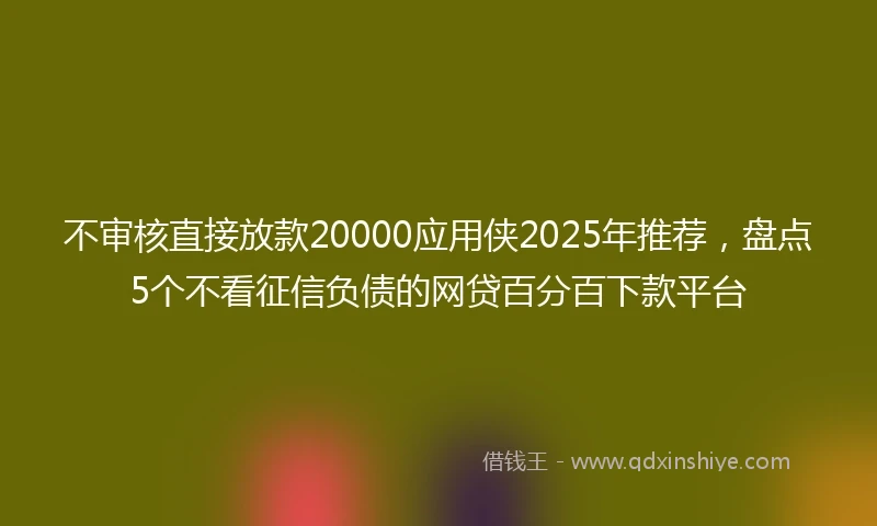 不审核直接放款20000应用侠2025年推荐，盘点5个不看征信负债的网贷百分百下款平台