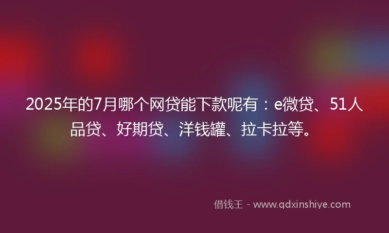 2025年的7月哪个网贷能下款呢有：e微贷、51人品贷、好期贷、洋钱罐、拉卡拉等。