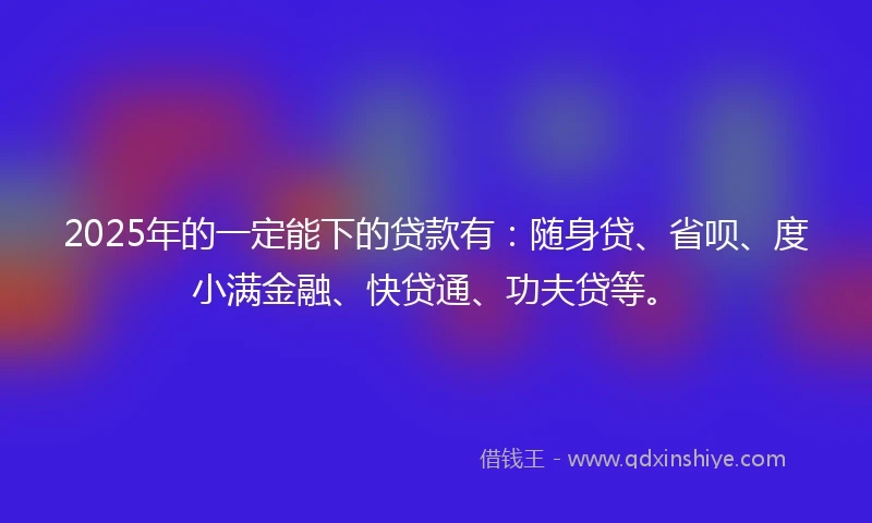 2025年的一定能下的贷款有：随身贷、省呗、度小满金融、快贷通、功夫贷等。