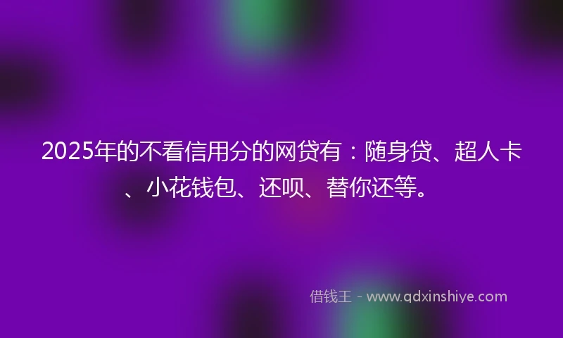 2025年的不看信用分的网贷有：随身贷、超人卡、小花钱包、还呗、替你还等。