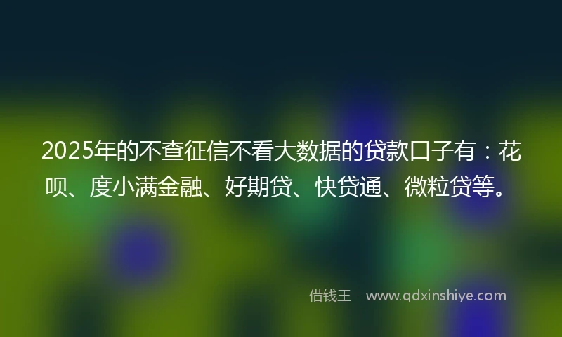 2025年的不查征信不看大数据的贷款口子有：花呗、度小满金融、好期贷、快贷通、微粒贷等。