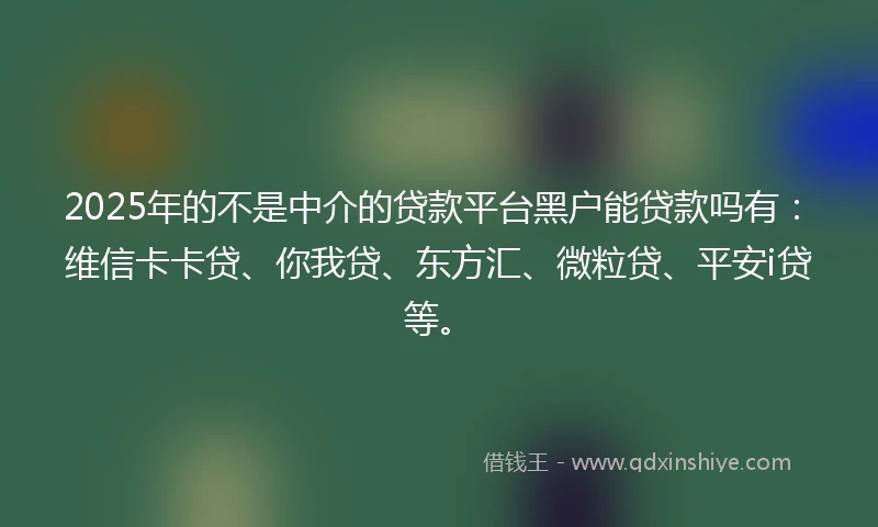 2025年的不是中介的贷款平台黑户能贷款吗有：维信卡卡贷、你我贷、东方汇、微粒贷、平安i贷等。