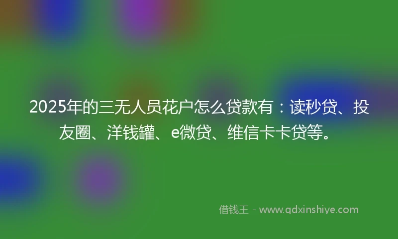 2025年的三无人员花户怎么贷款有：读秒贷、投友圈、洋钱罐、e微贷、维信卡卡贷等。