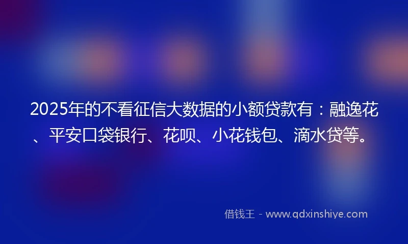 2025年的不看征信大数据的小额贷款有：融逸花、平安口袋银行、花呗、小花钱包、滴水贷等。