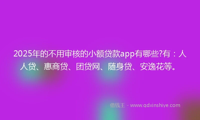 2025年的不用审核的小额贷款app有哪些?有:人人贷、惠商贷、团贷网、随身贷、安逸花等。