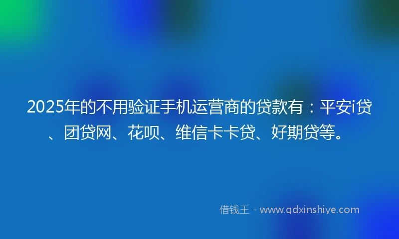 2025年的不用验证手机运营商的贷款有：平安i贷、团贷网、花呗、维信卡卡贷、好期贷等。