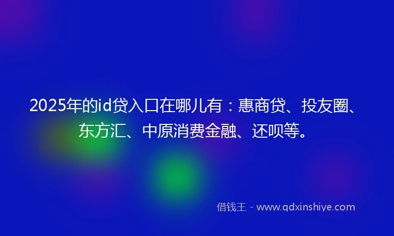 2025年的id贷入口在哪儿有：惠商贷、投友圈、东方汇、中原消费金融、还呗等。