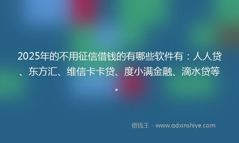 2025年的不用征信借钱的有哪些软件有：人人贷、东方汇、维信卡卡贷、度小满金融、滴水贷等。