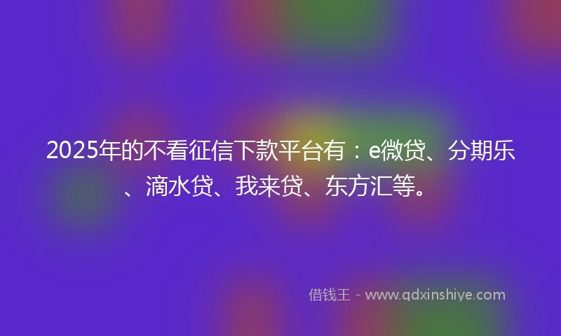 2025年的不看征信下款平台有：e微贷、分期乐、滴水贷、我来贷、东方汇等。
