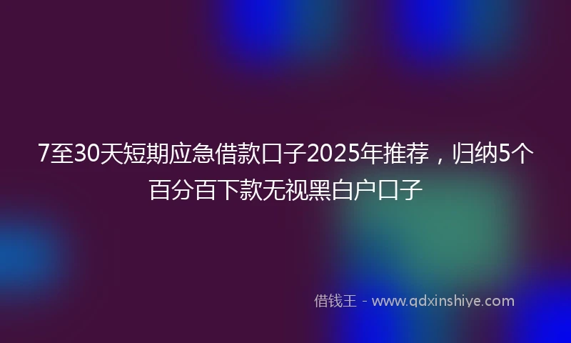 7至30天短期应急借款口子2025年推荐，归纳5个百分百下款无视黑白户口子