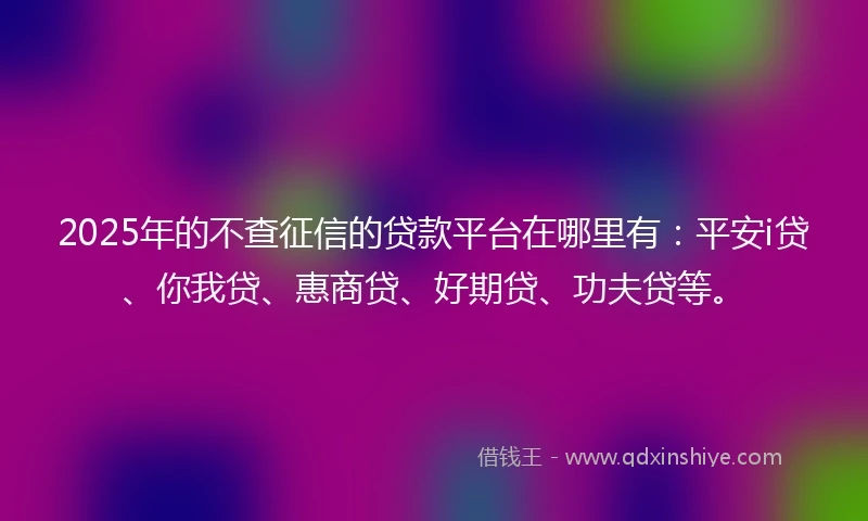 2025年的不查征信的贷款平台在哪里有：平安i贷、你我贷、惠商贷、好期贷、功夫贷等。