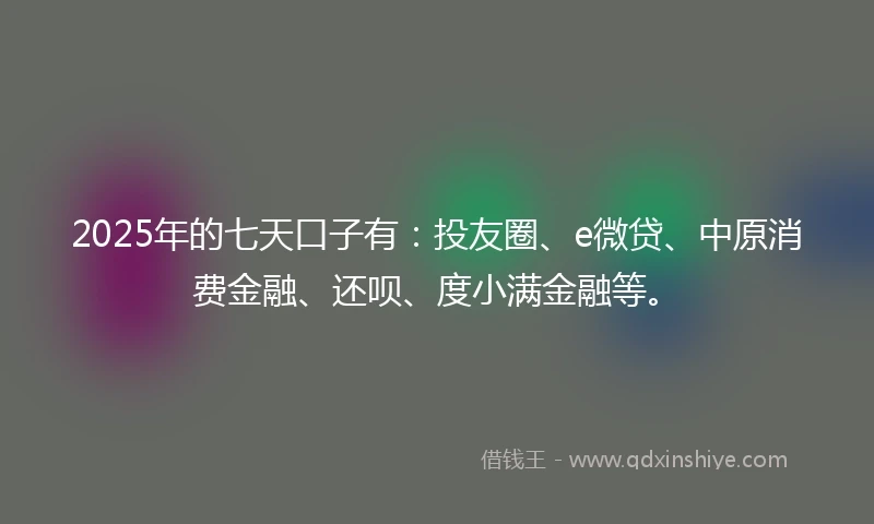2025年的七天口子有：投友圈、e微贷、中原消费金融、还呗、度小满金融等。