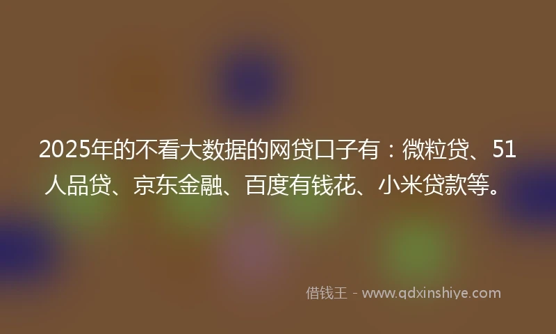 2025年的不看大数据的网贷口子有：微粒贷、51人品贷、京东金融、百度有钱花、小米贷款等。