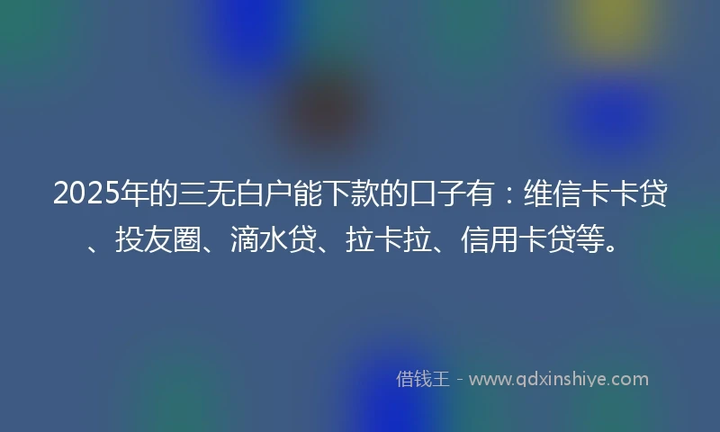 2025年的三无白户能下款的口子有：维信卡卡贷、投友圈、滴水贷、拉卡拉、信用卡贷等。
