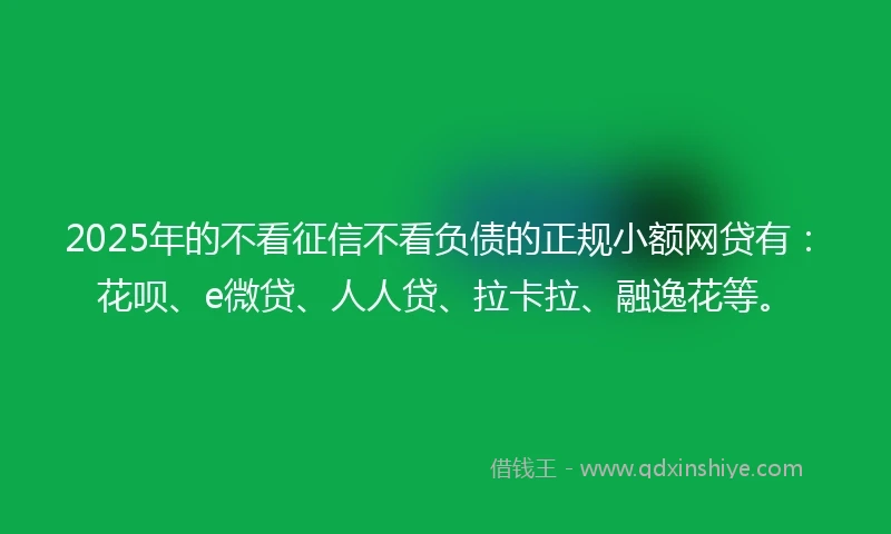 2025年的不看征信不看负债的正规小额网贷有：花呗、e微贷、人人贷、拉卡拉、融逸花等。