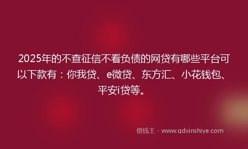 2025年的不查征信不看负债的网贷有哪些平台可以下款有：你我贷、e微贷、东方汇、小花钱包、平安i贷等。