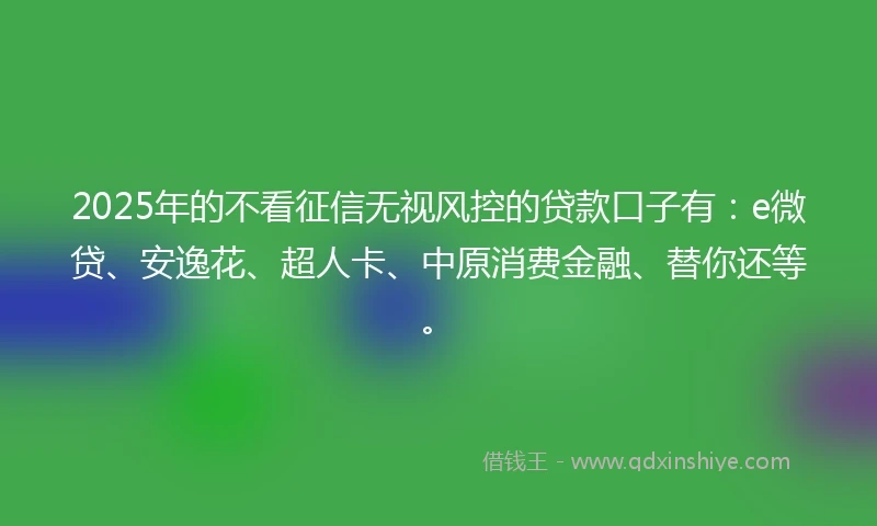 2025年的不看征信无视风控的贷款口子有：e微贷、安逸花、超人卡、中原消费金融、替你还等。