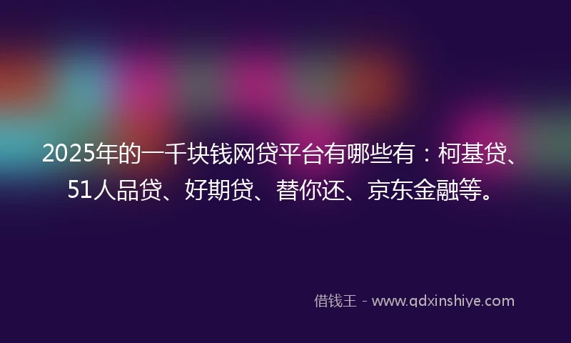 2025年的一千块钱网贷平台有哪些有：柯基贷、51人品贷、好期贷、替你还、京东金融等。