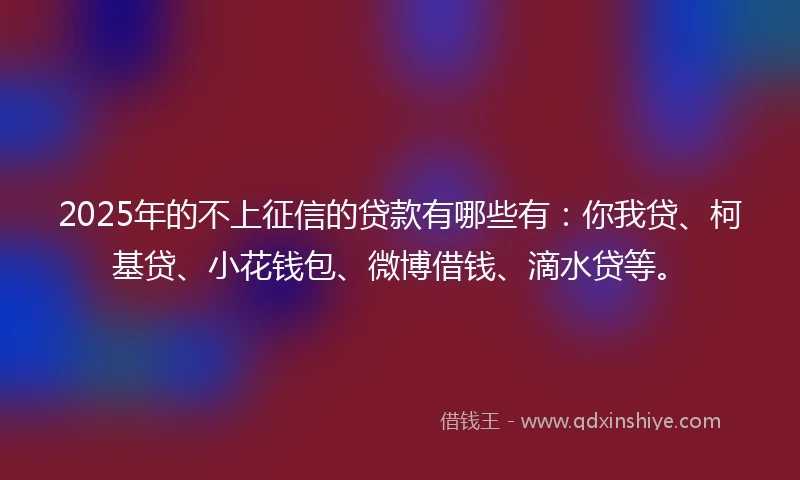 2025年的不上征信的贷款有哪些有：你我贷、柯基贷、小花钱包、微博借钱、滴水贷等。
