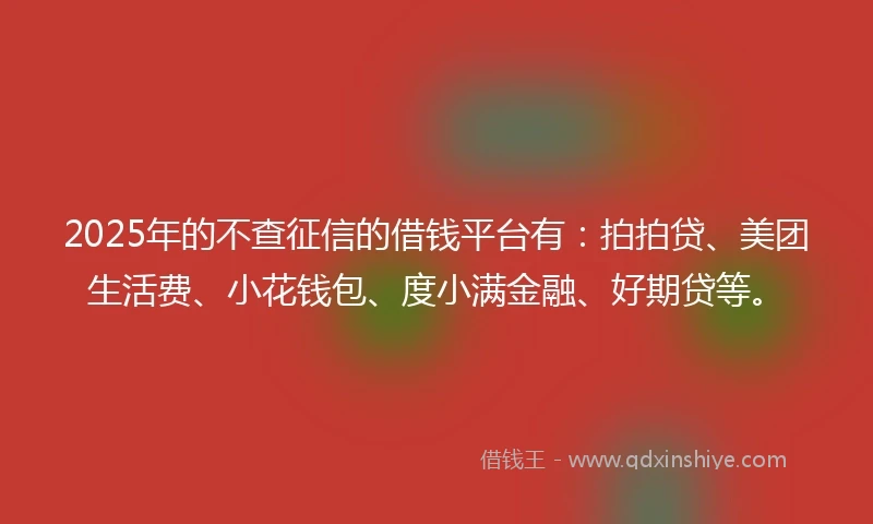 2025年的不查征信的借钱平台有：拍拍贷、美团生活费、小花钱包、度小满金融、好期贷等。