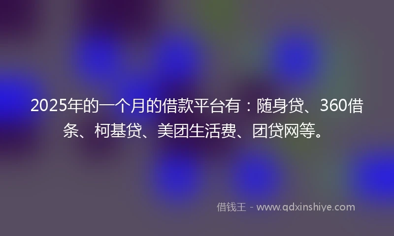 2025年的一个月的借款平台有：随身贷、360借条、柯基贷、美团生活费、团贷网等。