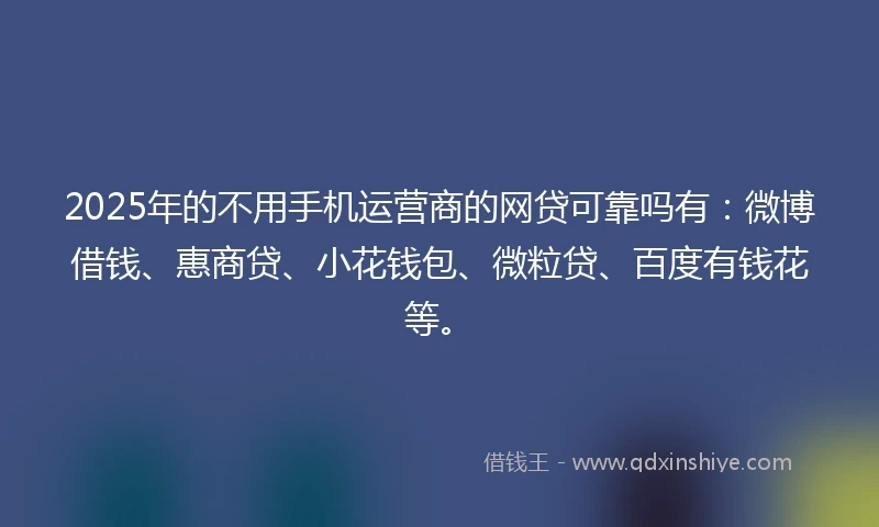 2025年的不用手机运营商的网贷可靠吗有：微博借钱、惠商贷、小花钱包、微粒贷、百度有钱花等。