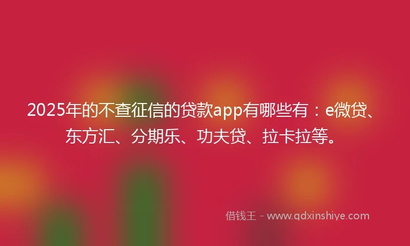 2025年的不查征信的贷款app有哪些有：e微贷、东方汇、分期乐、功夫贷、拉卡拉等。