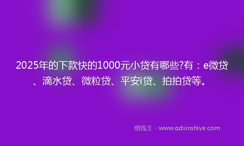 2025年的下款快的1000元小贷有哪些?有：e微贷、滴水贷、微粒贷、平安i贷、拍拍贷等。