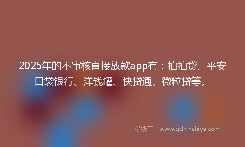 2025年的不审核直接放款app有：拍拍贷、平安口袋银行、洋钱罐、快贷通、微粒贷等。
