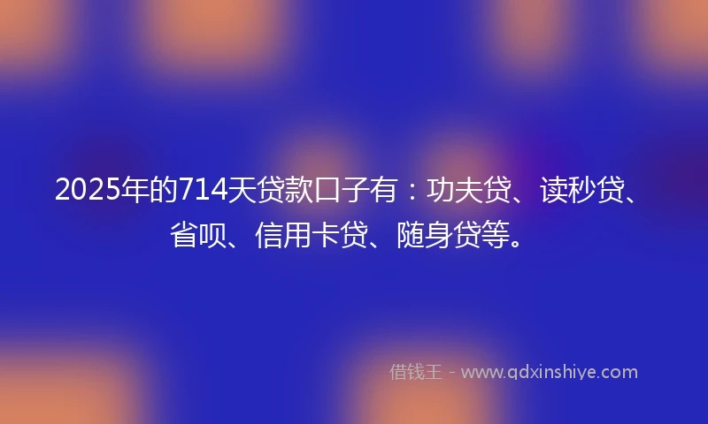 2025年的714天贷款口子有：功夫贷、读秒贷、省呗、信用卡贷、随身贷等。