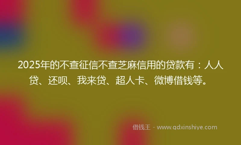 2025年的不查征信不查芝麻信用的贷款有：人人贷、还呗、我来贷、超人卡、微博借钱等。