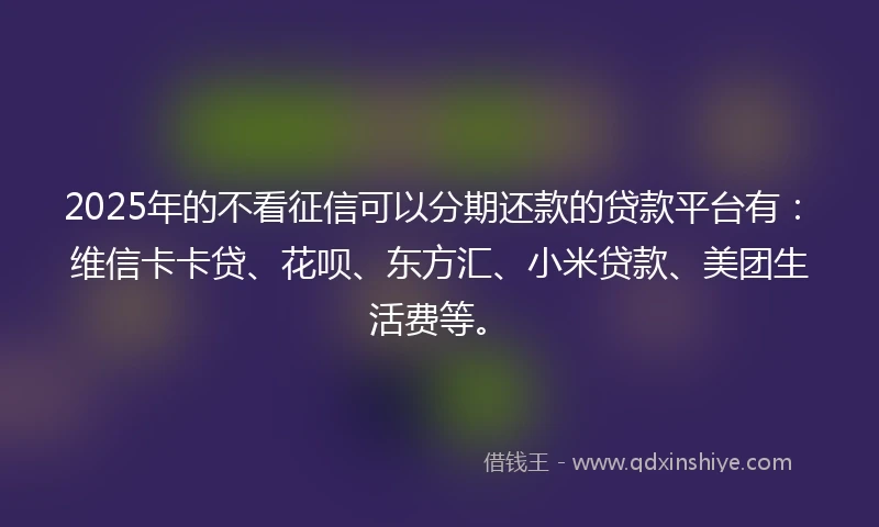 2025年的不看征信可以分期还款的贷款平台有：维信卡卡贷、花呗、东方汇、小米贷款、美团生活费等。