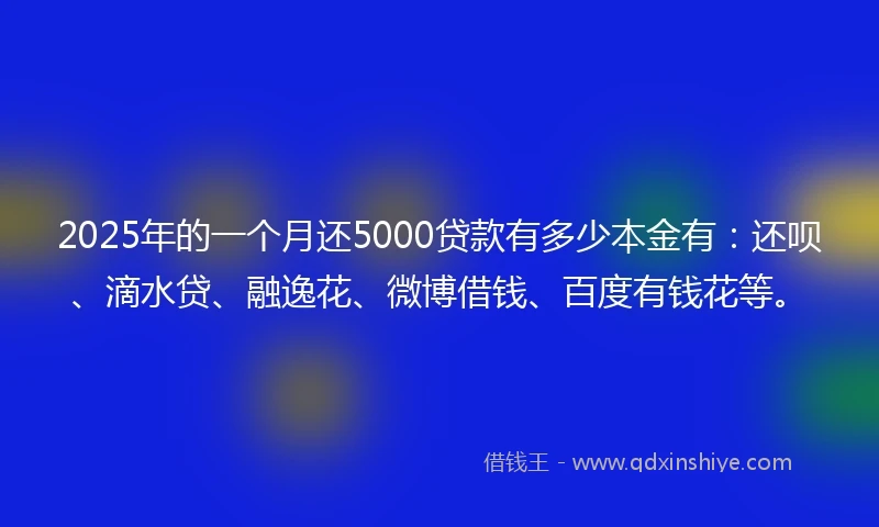 2025年的一个月还5000贷款有多少本金有：还呗、滴水贷、融逸花、微博借钱、百度有钱花等。
