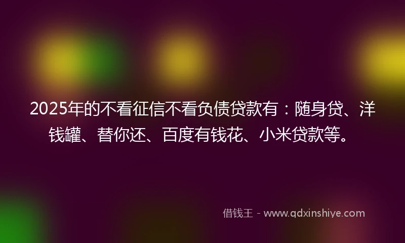 2025年的不看征信不看负债贷款有：随身贷、洋钱罐、替你还、百度有钱花、小米贷款等。