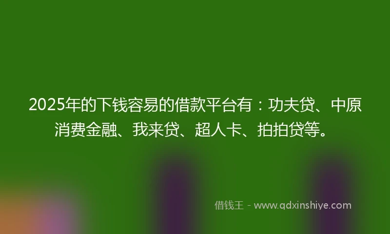 2025年的下钱容易的借款平台有：功夫贷、中原消费金融、我来贷、超人卡、拍拍贷等。