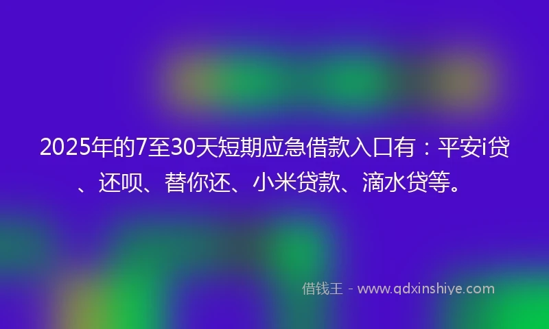 2025年的7至30天短期应急借款入口有：平安i贷、还呗、替你还、小米贷款、滴水贷等。