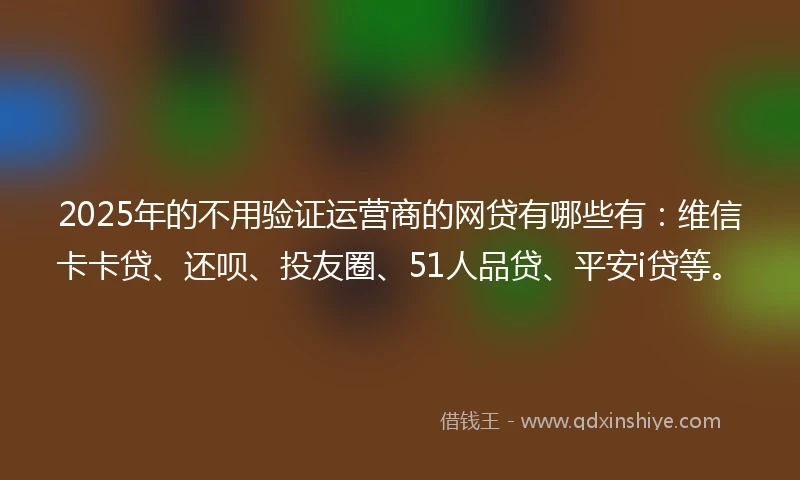 2025年的不用验证运营商的网贷有哪些有：维信卡卡贷、还呗、投友圈、51人品贷、平安i贷等。