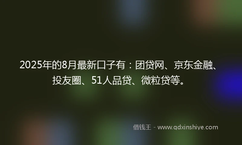 2025年的8月最新口子有：团贷网、京东金融、投友圈、51人品贷、微粒贷等。