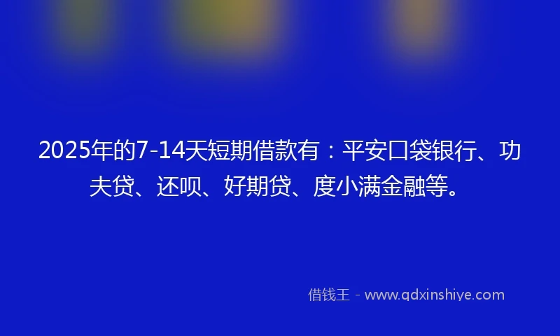 2025年的7-14天短期借款有：平安口袋银行、功夫贷、还呗、好期贷、度小满金融等。