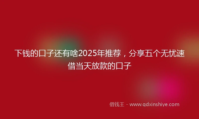 下钱的口子还有啥2025年推荐，分享五个无忧速借当天放款的口子