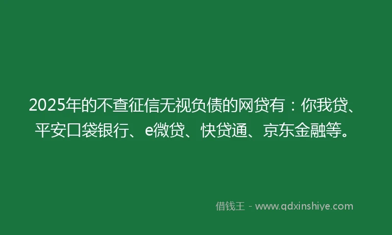 2025年的不查征信无视负债的网贷有：你我贷、平安口袋银行、e微贷、快贷通、京东金融等。